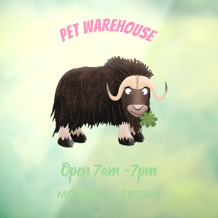 Funny musk ox cartoon illustration window cling
