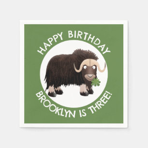 Funny musk ox cartoon personalized birthday napkin