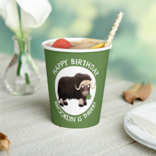 Funny musk ox cartoon personalized birthday paper cups
