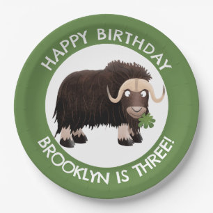 Funny musk ox cartoon personalized birthday paper plate
