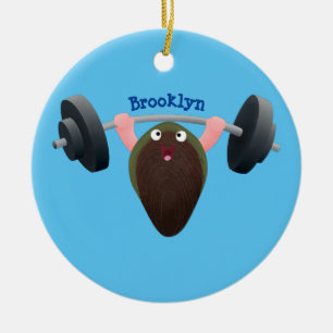 Funny mussel working out cartoon illustration ceramic ornament