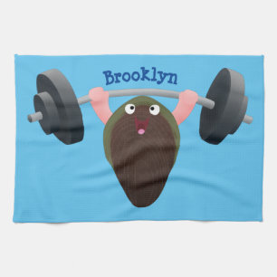 Funny mussel working out cartoon illustration kitchen towel