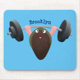 Funny mussel working out cartoon illustration mouse pad