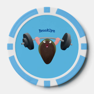 Funny mussel working out cartoon illustration poker chips