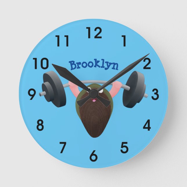 Funny mussel working out cartoon illustration  round clock (Front)
