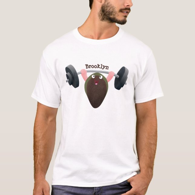 Funny mussel working out cartoon illustration  T-Shirt (Front)