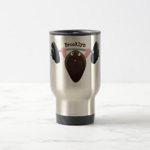 Funny mussel working out cartoon illustration travel mug