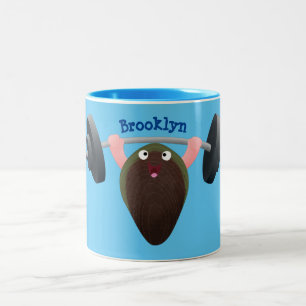 Funny mussel working out cartoon illustration Two-Tone coffee mug