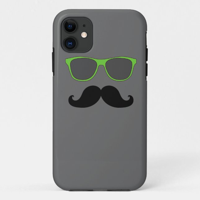FUNNY MUSTACHE GREEN SUNGLASSES Case-Mate iPhone CASE (Back)