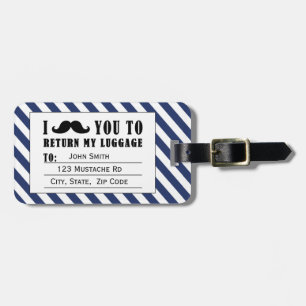 FUNNY MUSTACHE LUGGAGE TAG   BLUE STRIPES