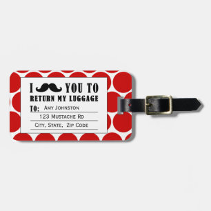 FUNNY MUSTACHE LUGGAGE TAG   RED DOTS