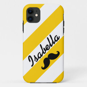 FUNNY MUSTACHE YELLOW STRIPES iPhone 11 CASE