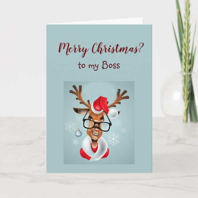 Funny My Boss Nice List Santa Humour Holiday Card (Front)