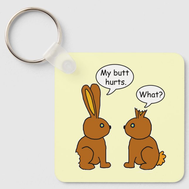 Funny My Butt Hurts Bunnies Keychain (Front)