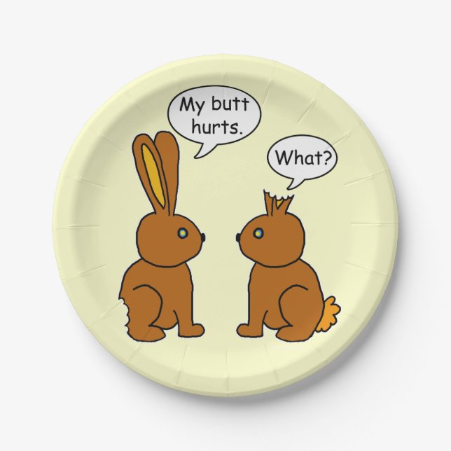 Funny My Butt Hurts Bunnies Paper Plate (Front)