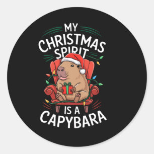 Funny My Christmas Spirit Capybara Matching Ugly M Classic Round Sticker