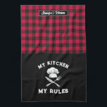Funny My Kitchen My Rules Red Black Plaid Pattern Kitchen Towel<br><div class="desc">Funny and cool kitchen towel to make cooking more fun. Personalized gift for family and friends who love cooking, baking and trying new recipe in the kitchen. Customize the wording to fit your occasion. You can use the Design Tool to further change the font type, font colour and font size....</div>