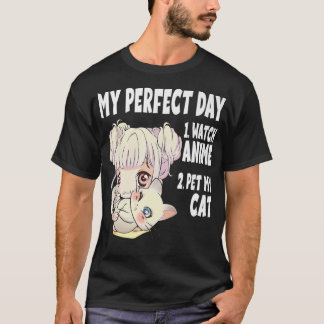 Funny My Perfect day Anime and Cat Lover Manga Pre T-Shirt