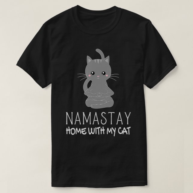 Funny Namastay Home With My Cat Namaste Kitty Intr T-Shirt (Design Front)