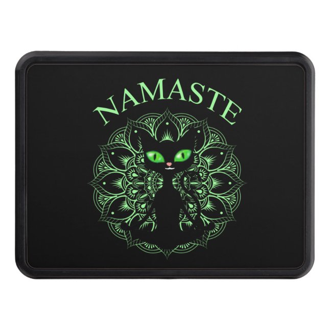 Funny Namaste Cat Yoga Green Mandala Trailer Hitch Cover (Front)