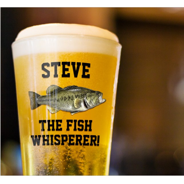 Funny Name Fish Whisperer Largemouth Bass Sports Glass (Fishing gifts for bass fisherman, the fish whisperer beer glass.)