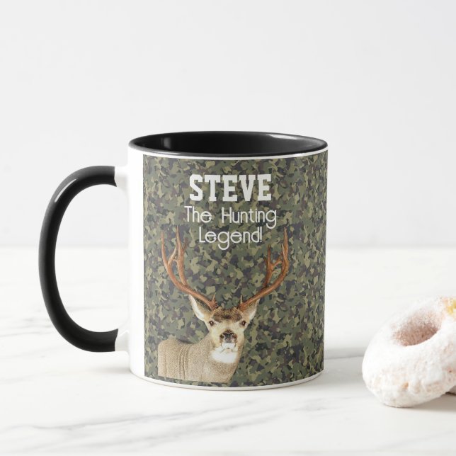Funny Name Mule Deer Hunting Legend Sports Camo Mug (With Donut)