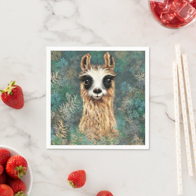 Funny Napkins with Curious Baby Llama (Insitu)