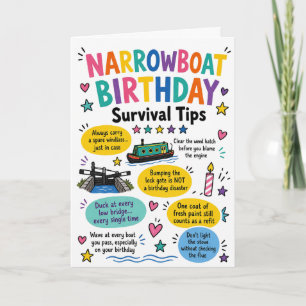 Funny Narrowboat Birthday Survival Tips Card