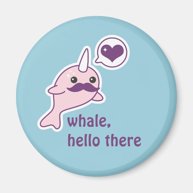 Funny Narwhal with Moustache Magnet (Front)