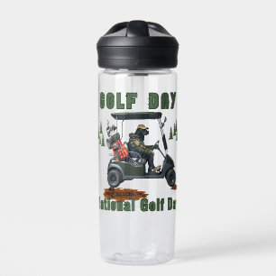 funny National Golf Day, dog golf cart Water Bottle