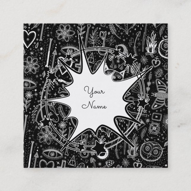 Funny Nature Of Life Sketchnotes Pattern 4 Square Business Card (Front)