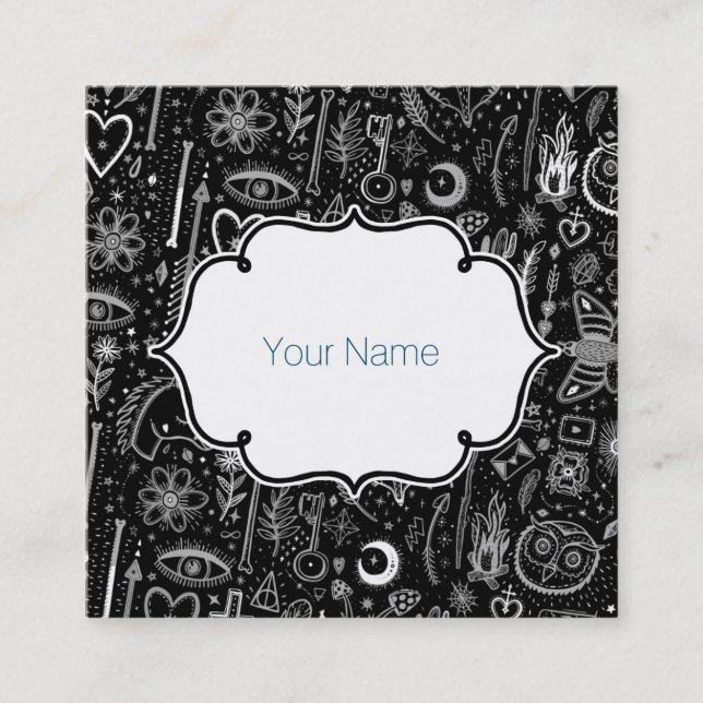 Funny Nature Of Life Sketchnotes Pattern 4 Square Business Card (Front)
