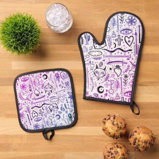 Funny Nature Of Life Sketchnotes Pattern 5a Oven Mitt & Pot Holder Set (Top Down)