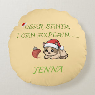 Funny Naughty Cat Christmas Round Pillow