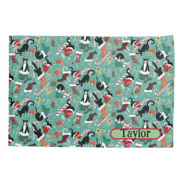 Funny Naughty Christmas Cats Personalized Kids Pillowcase (Back)