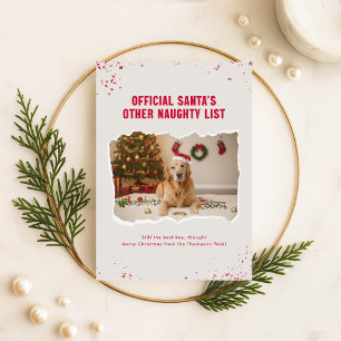 Funny Naughty List Cute Dog Photo Christmas Holiday Card