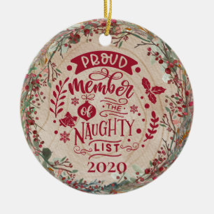 Funny Naughty List Personalized Photo Botanical Ceramic Ornament