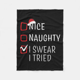 Funny Naughty Nice Christmas Family Pajama Men Wom Fleece Blanket