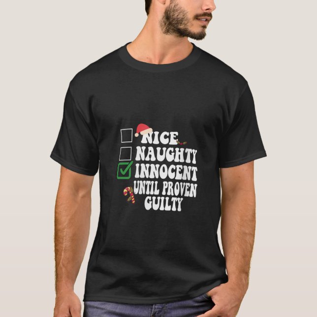 Funny Naughty Nice Christmas Family Pajama Men Wom T-Shirt (Front)