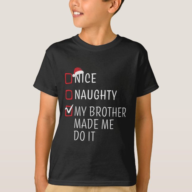 Funny Naughty Nice Christmas Family Pajama Men Wom T-Shirt (Front)