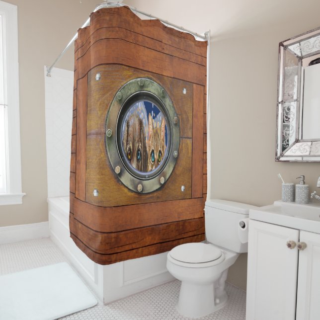 Funny Nautical Porthole Shower Curtain (In Situ)