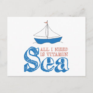 Funny Nautical Quote Sailboat Drawing Vitamin Sea Postcard
