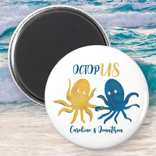 Funny navy and gold ocean octopus wedding favour magnet
