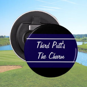 Funny navy blue and black third putt's the charm bottle opener