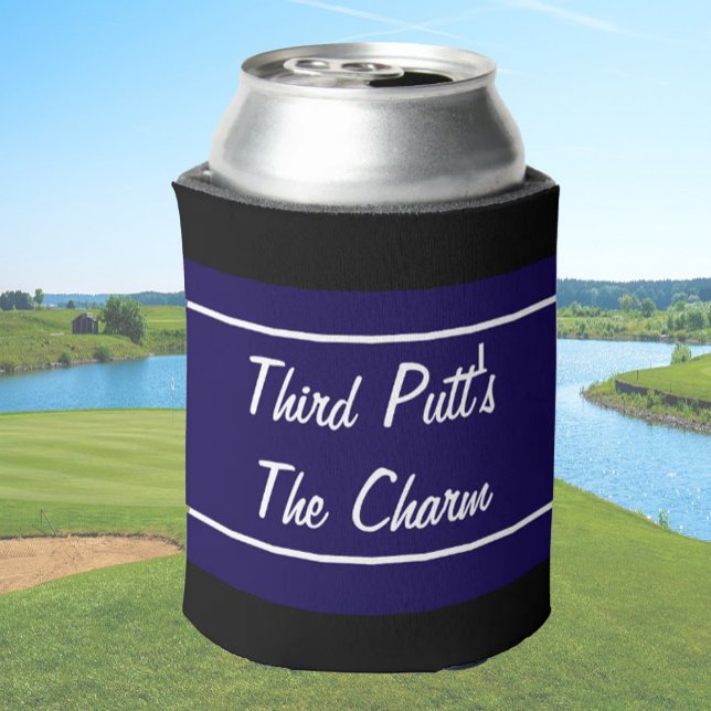 Funny navy blue and black third putt's the charm  can cooler (Creator Uploaded)