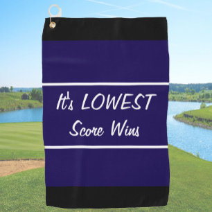 Funny navy blue lowest score wins gift for golfer golf towel