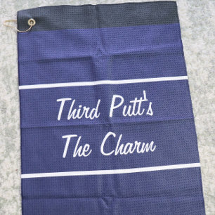 Funny navy blue third putt gift for golfer golf towel