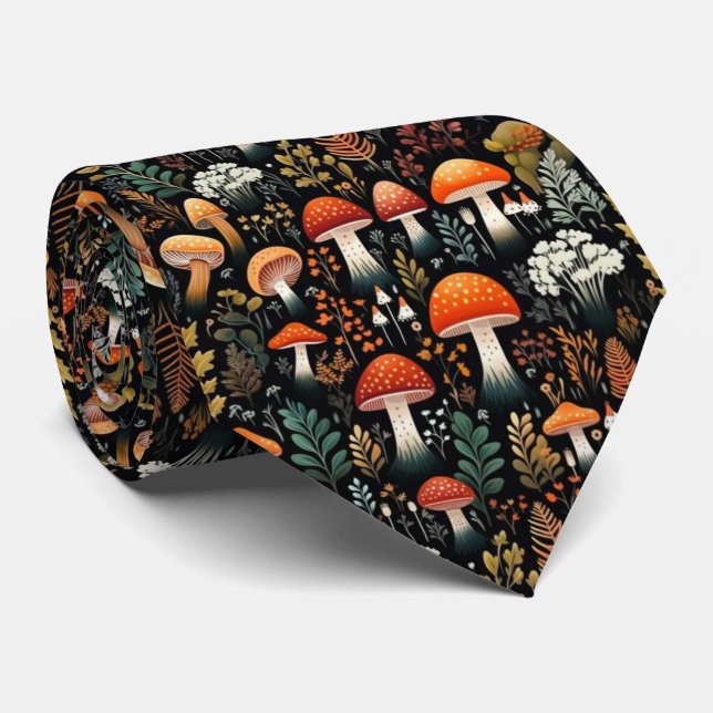 Funny Neck Tie with Mushroom Pattern (Rolled)