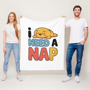 Funny Need A Nap Cute Sleepy Cartoon Fleece Blanket