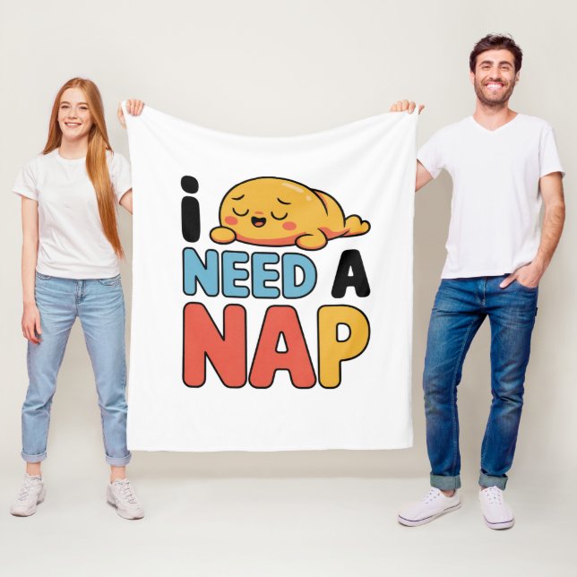 Funny Need A Nap Cute Sleepy Cartoon Fleece Blanket (In Situ)
